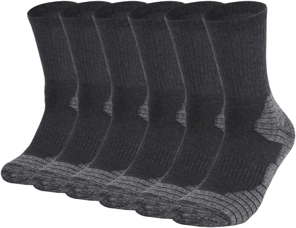 Men's Work Socks Cotton Crew Cushioned Socks Ankle Protection 6 Pairs