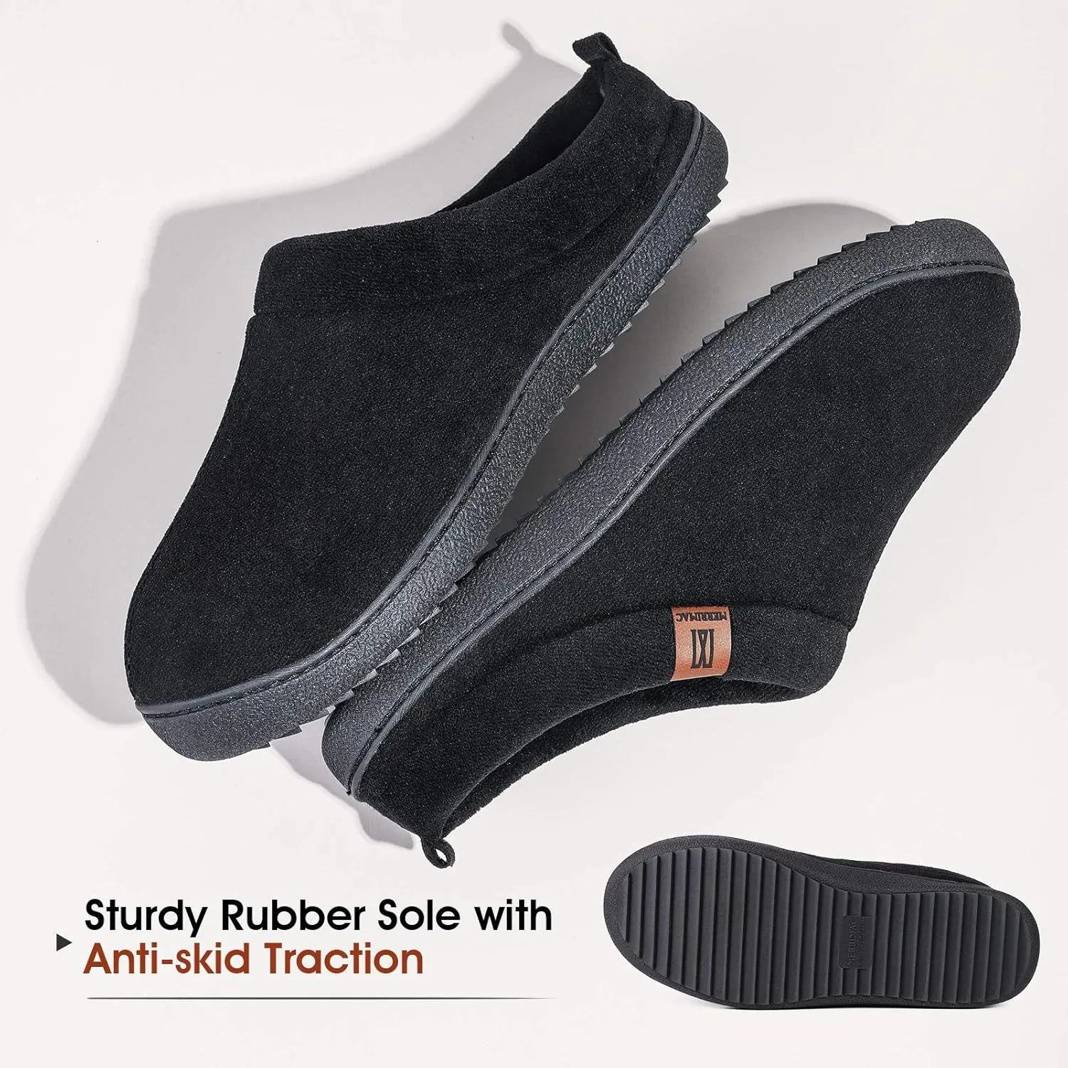 MERRIMAC Men's Slip on Slippers Comfy Memory Foam Non Slip Indoor House Shoes