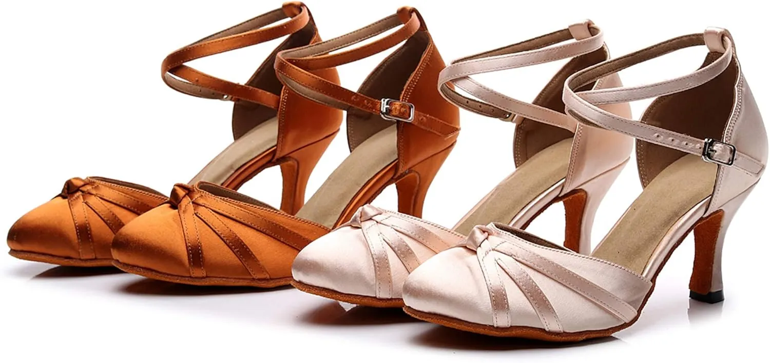 Minishion Women's Closed Toe Dance Heels Comfortable Ballroom Dancing Pumps