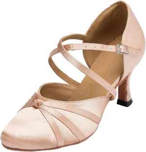 Minishion Women's Closed Toe Dance Heels Comfortable Ballroom Dancing Pumps