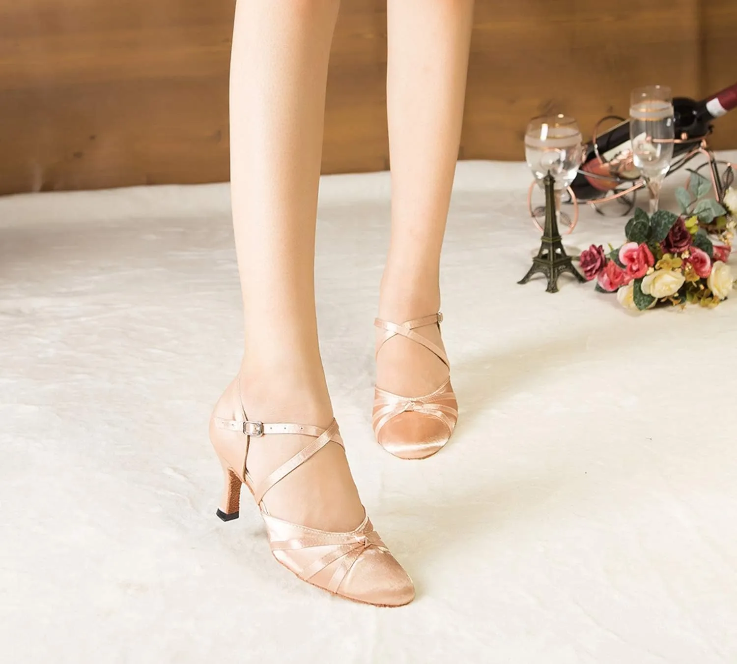 Minishion Women's Closed Toe Dance Heels Comfortable Ballroom Dancing Pumps