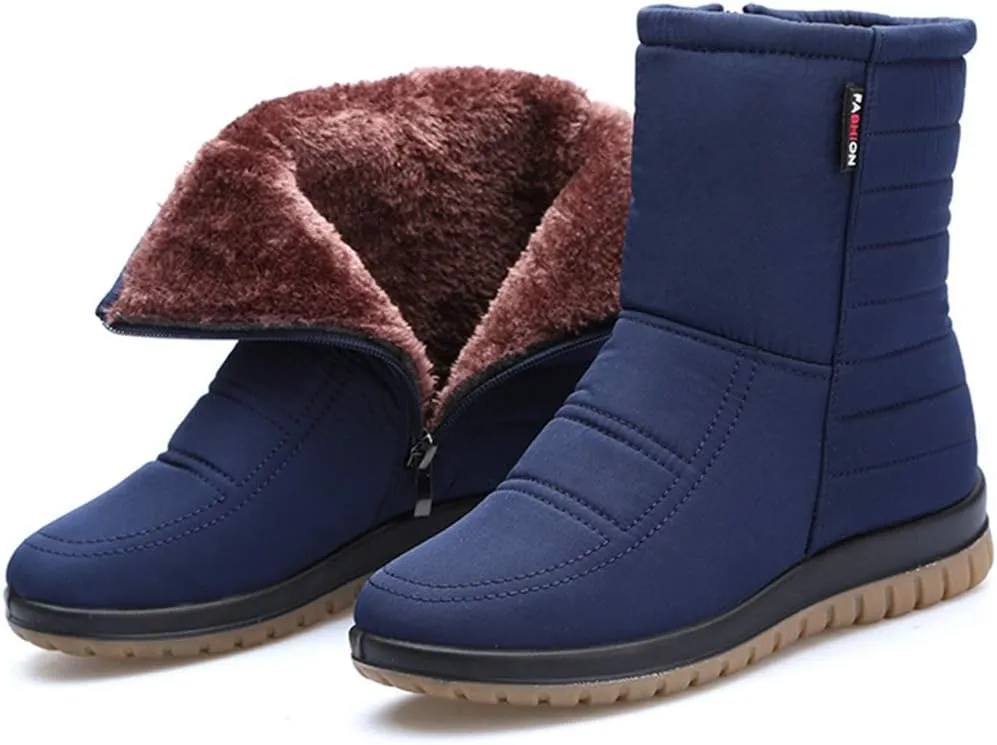 MIOKE Women's Winter Waterproof Rain Snow Ankle Booties Warm Fur Zipper Anti-slip Outdoor Snow Short Boots