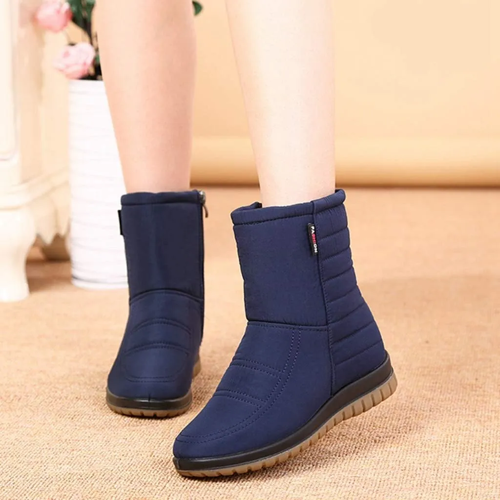MIOKE Women's Winter Waterproof Rain Snow Ankle Booties Warm Fur Zipper Anti-slip Outdoor Snow Short Boots