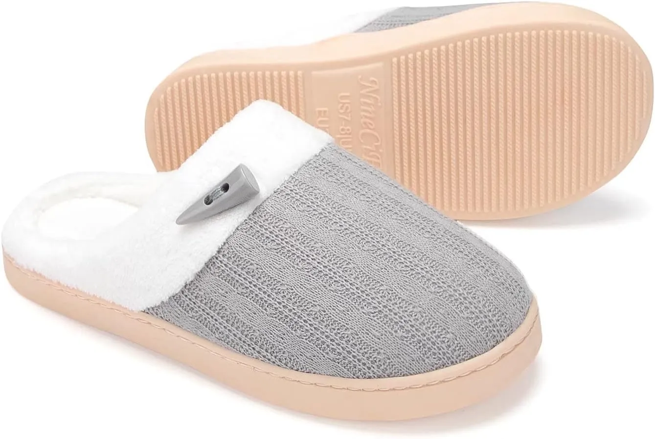 NineCiFun Women's Slippers Scuff Comfy Lightweight House Shoes Slip on Memory Foam Bedroom Slippers Indoor Outdoor Home Shoes with Soft Terry Lining