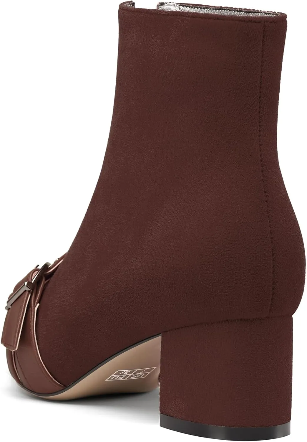 NobleOnly Womens Mid Block Heel Pointed Toe Studded Rivets Patchwork Ankle Boots Short Bootie Buckle Zipper Prom Dress Shoes 2.0 Inches Heels