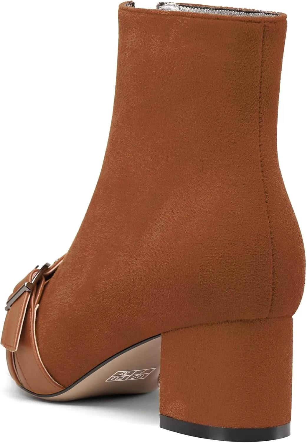 NobleOnly Womens Mid Block Heel Pointed Toe Studded Rivets Patchwork Ankle Boots Short Bootie Buckle Zipper Prom Dress Shoes 2.0 Inches Heels