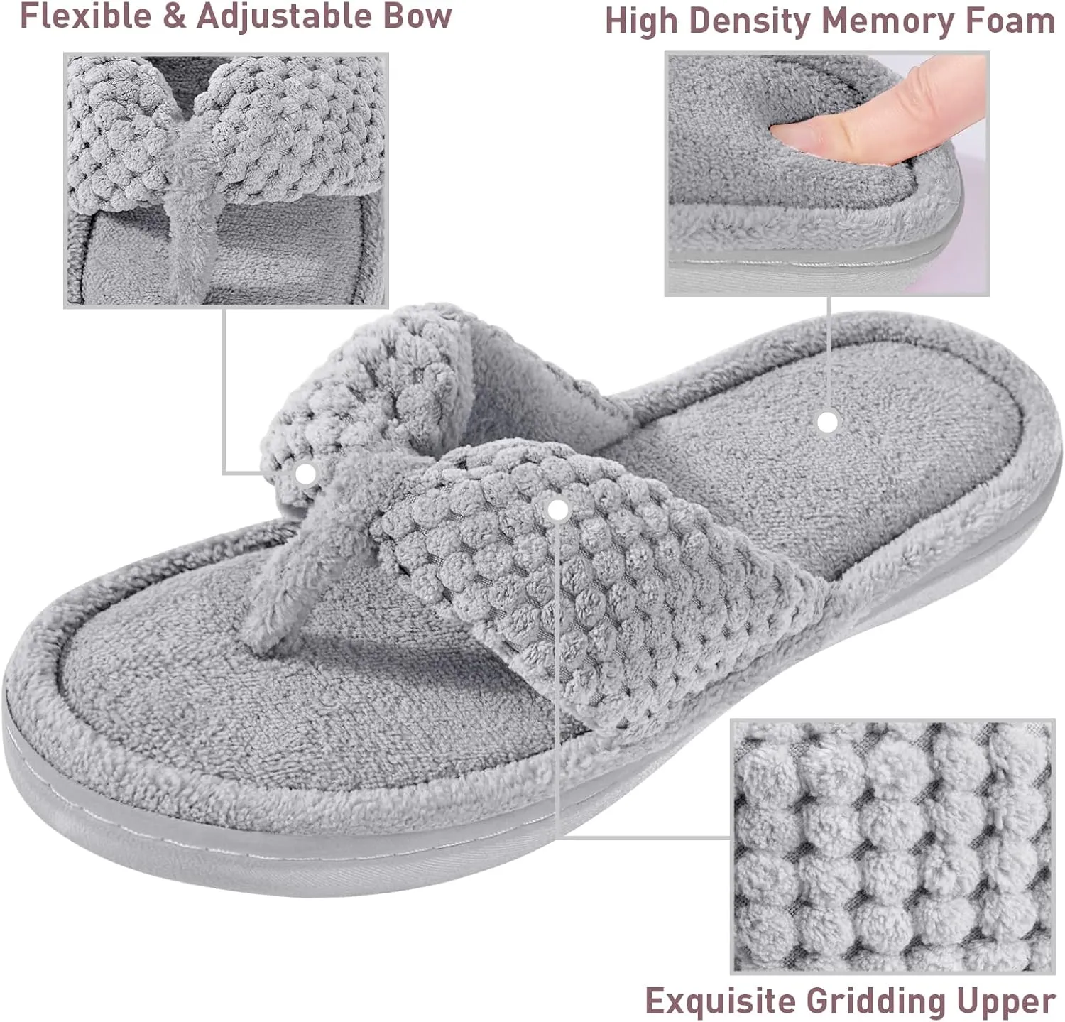 Parlovable Women's Flip Flop Slippers Memory Foam Slip on Thong Slipper, Breathable Cozy Open Toe House Shoes, Anti-Skid Rubber Sole Sandal Indoor Outdoor