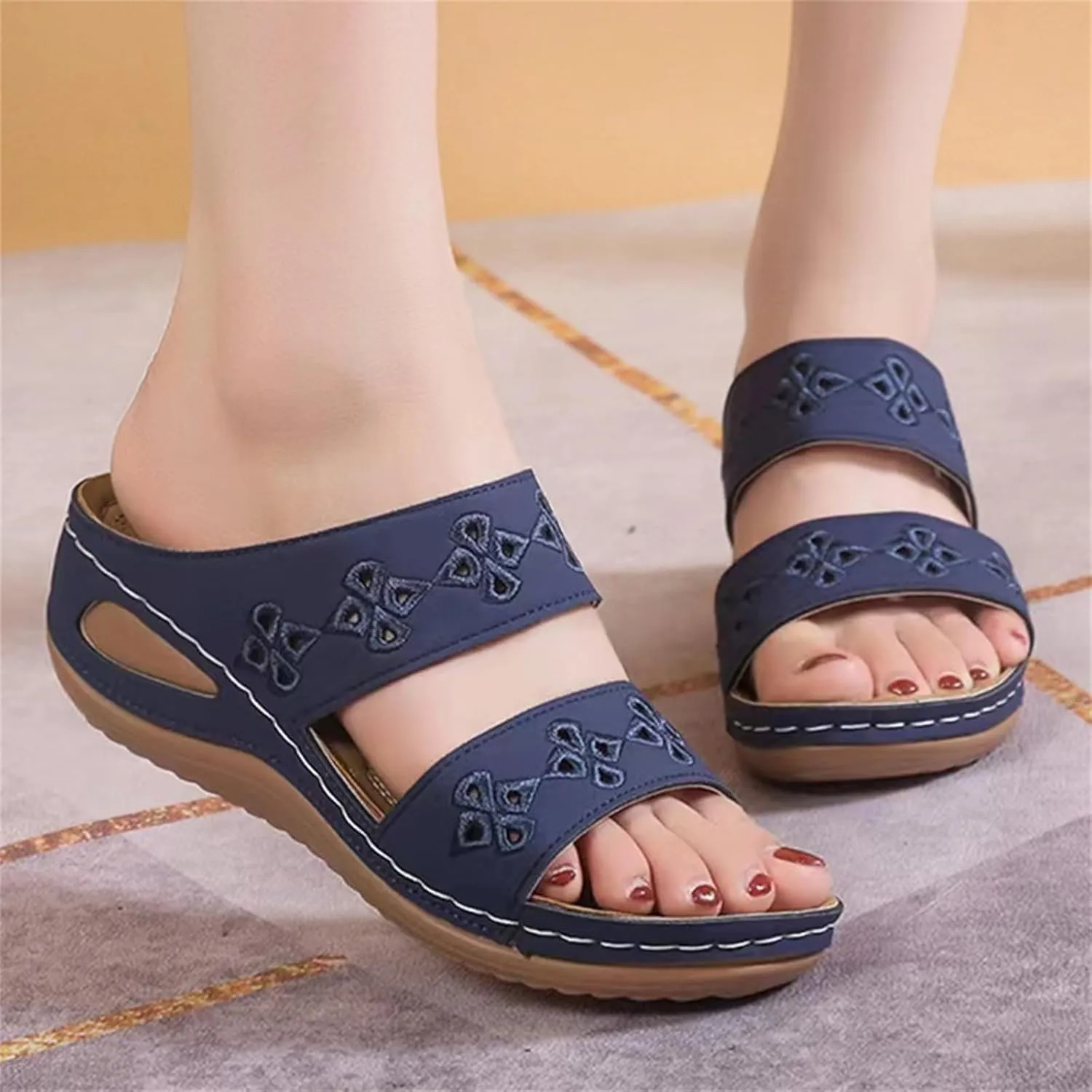 Platform Shoes for Women Wedge Sandals Non Slip Arch Support Sandals Lightweight Memory Foam Platform Shoes Comfortable Walking Slide for Plantar Fasciitis