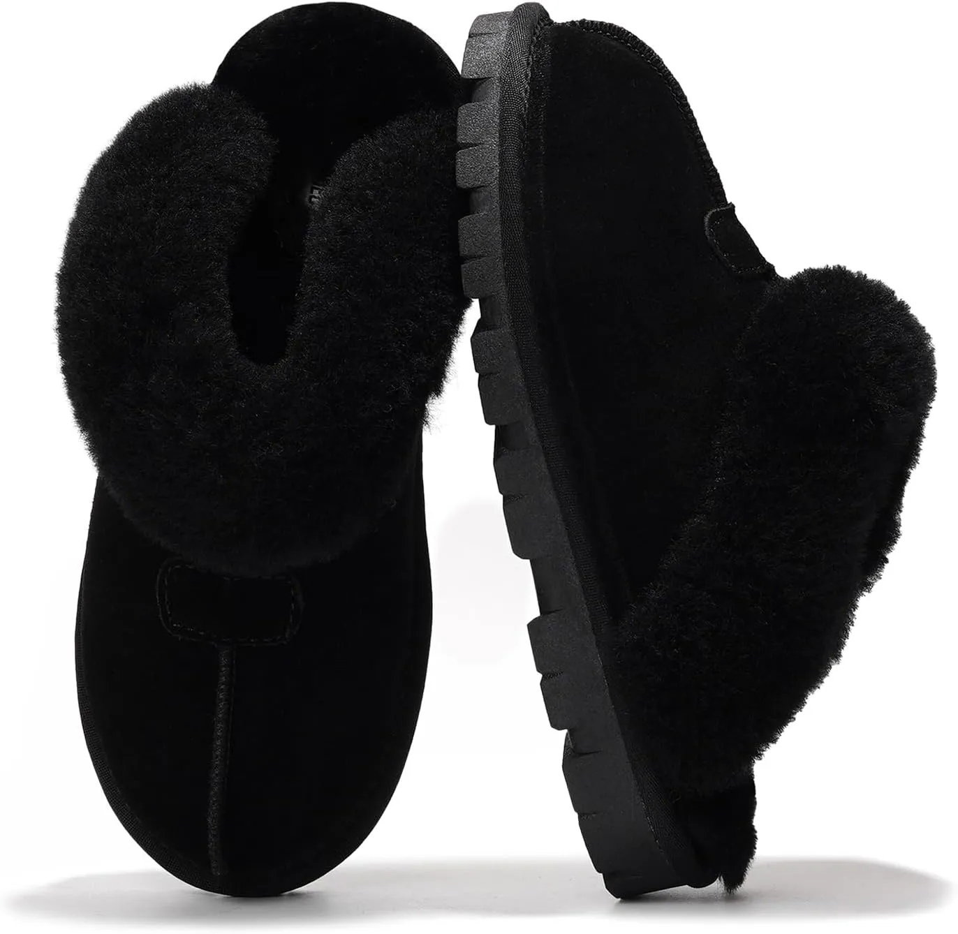 Project Cloud House Slippers for Women - Genuine Leather & Natural Fur Lining Fluffy Slippers - Cozy Memory Foam Womens Shoes (Hedy)