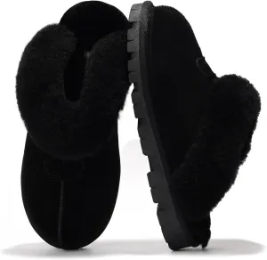 Project Cloud House Slippers for Women - Genuine Leather & Natural Fur Lining Fluffy Slippers - Cozy Memory Foam Womens Shoes (Hedy)