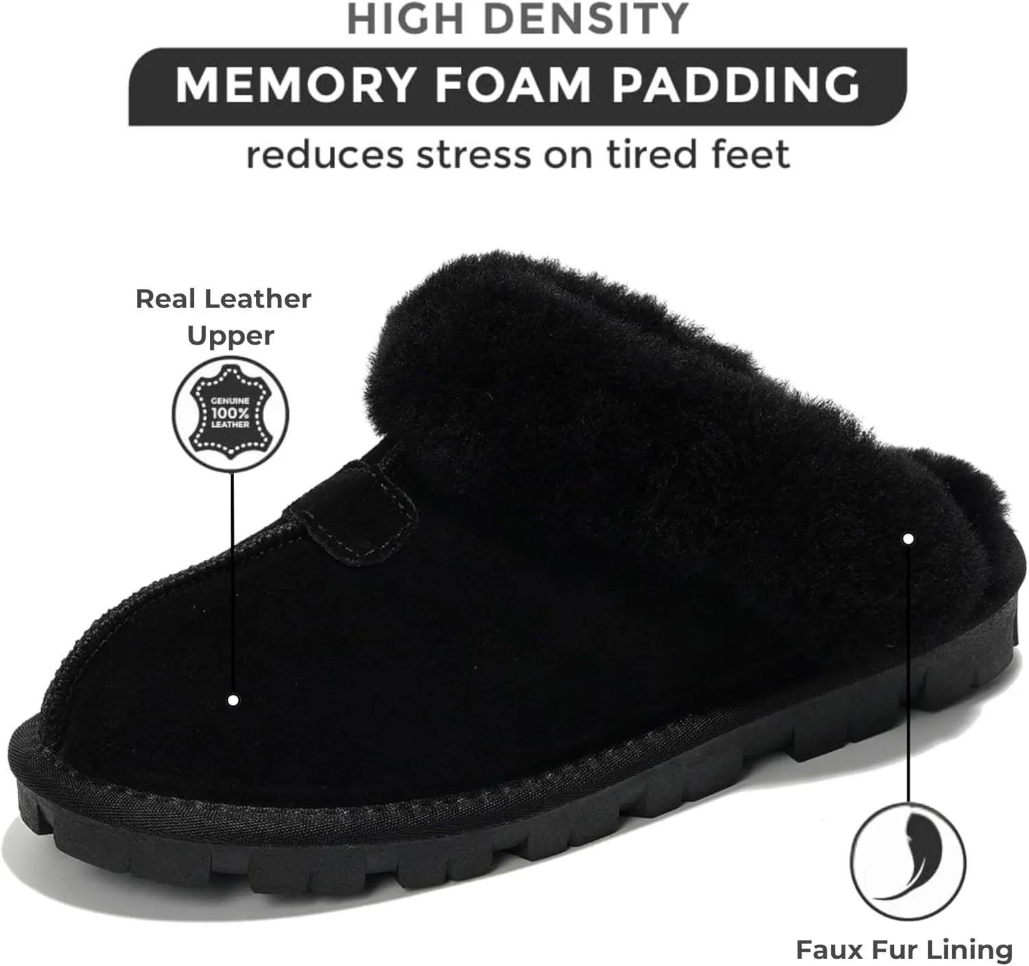 Project Cloud House Slippers for Women - Genuine Leather & Natural Fur Lining Fluffy Slippers - Cozy Memory Foam Womens Shoes (Hedy)