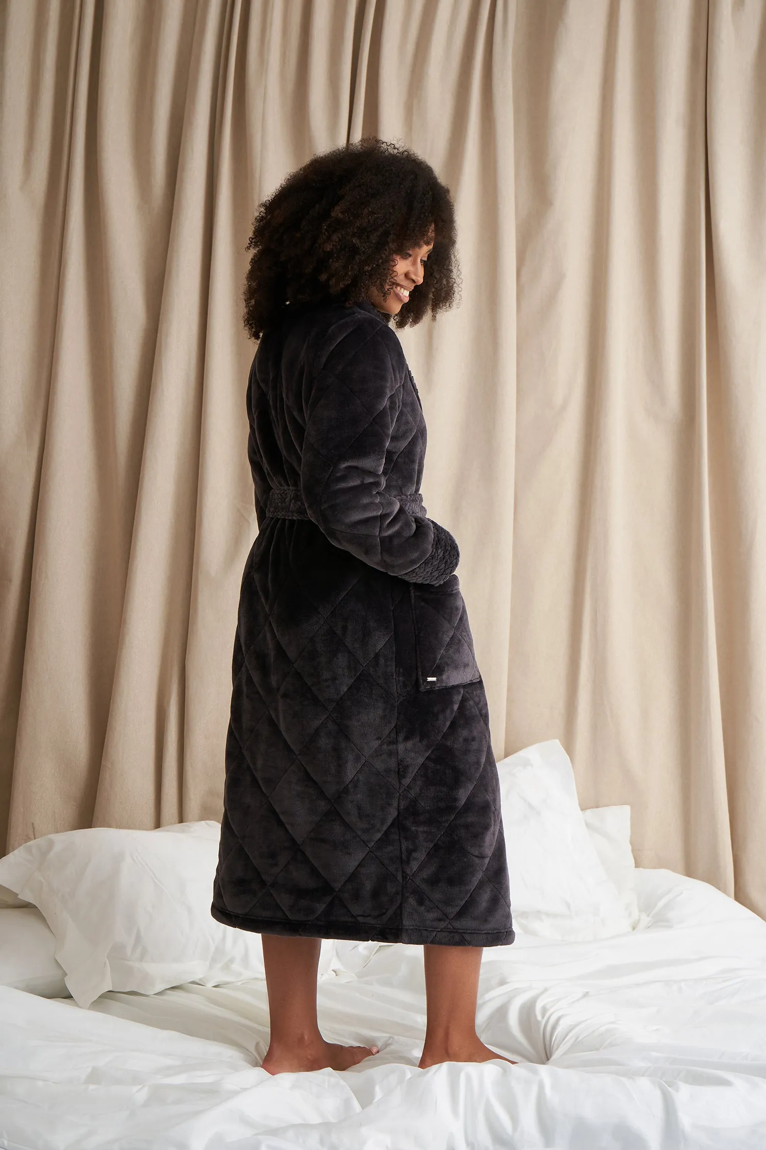 Quilted Velour Robe-RAVEN