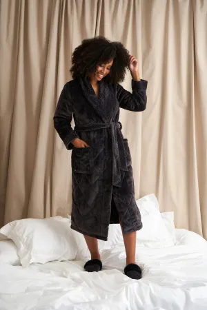 Quilted Velour Robe-RAVEN