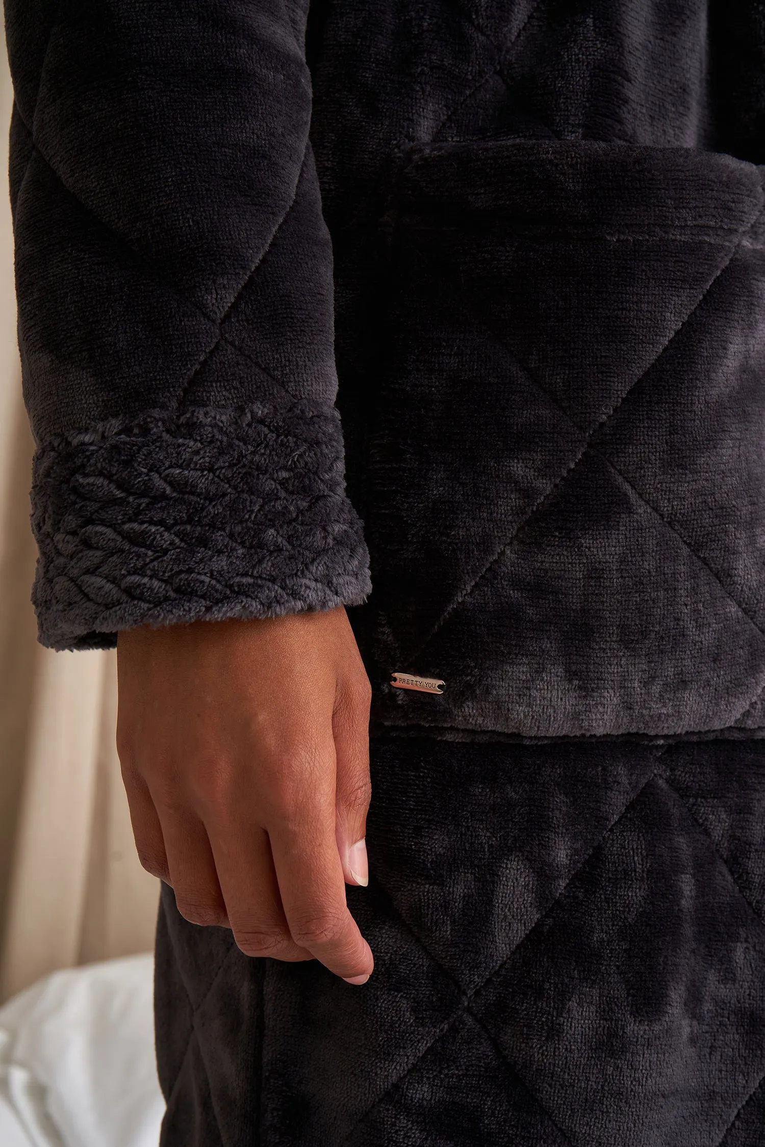 Quilted Velour Robe-RAVEN