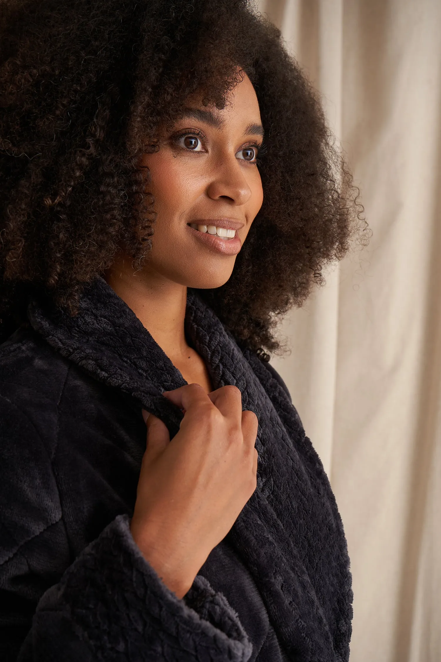 Quilted Velour Robe-RAVEN