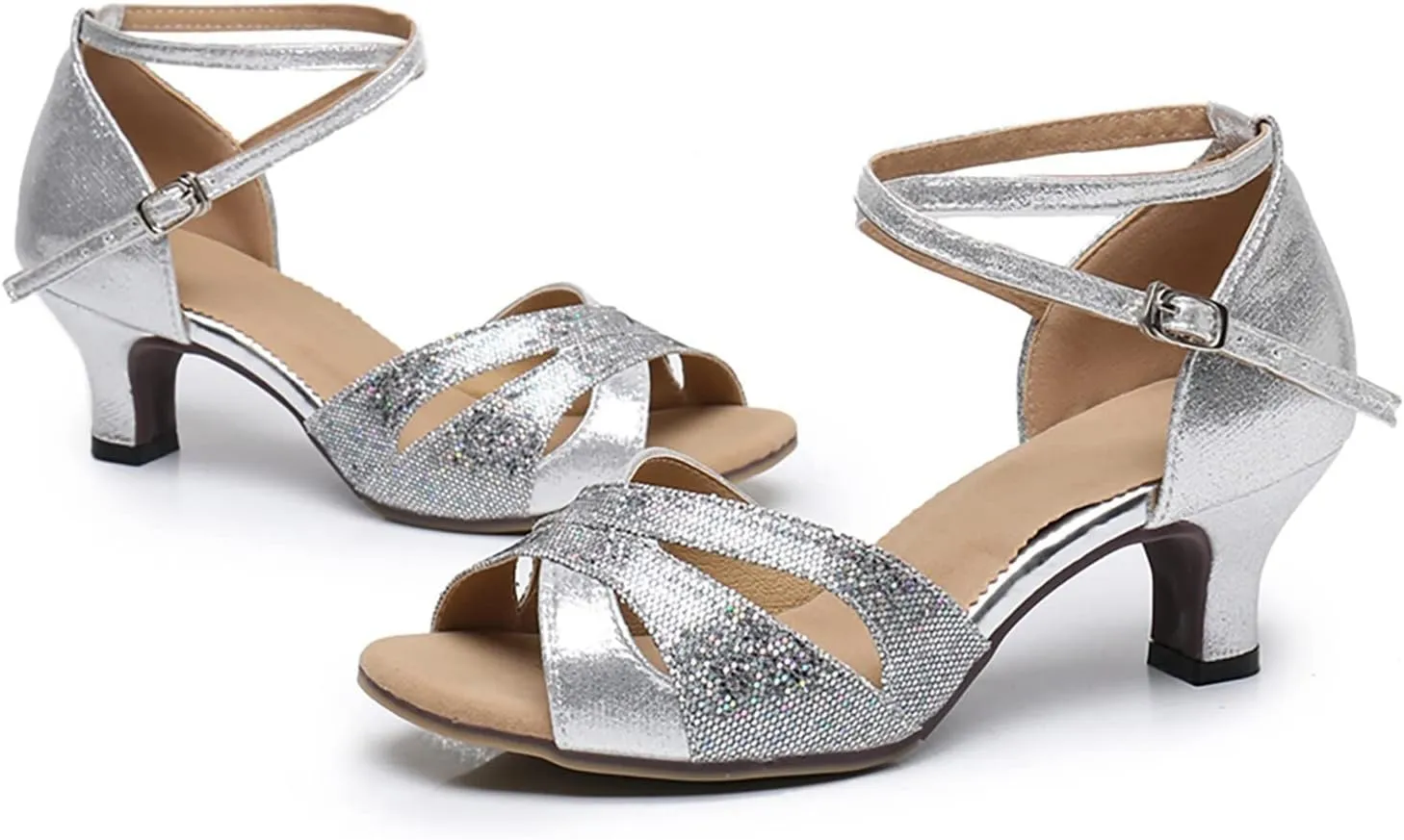 Sandals for Women 2025 Latin Dance Shoes Glitter Comfortable Evening Sandals Buckle Wedding Heels for Bride