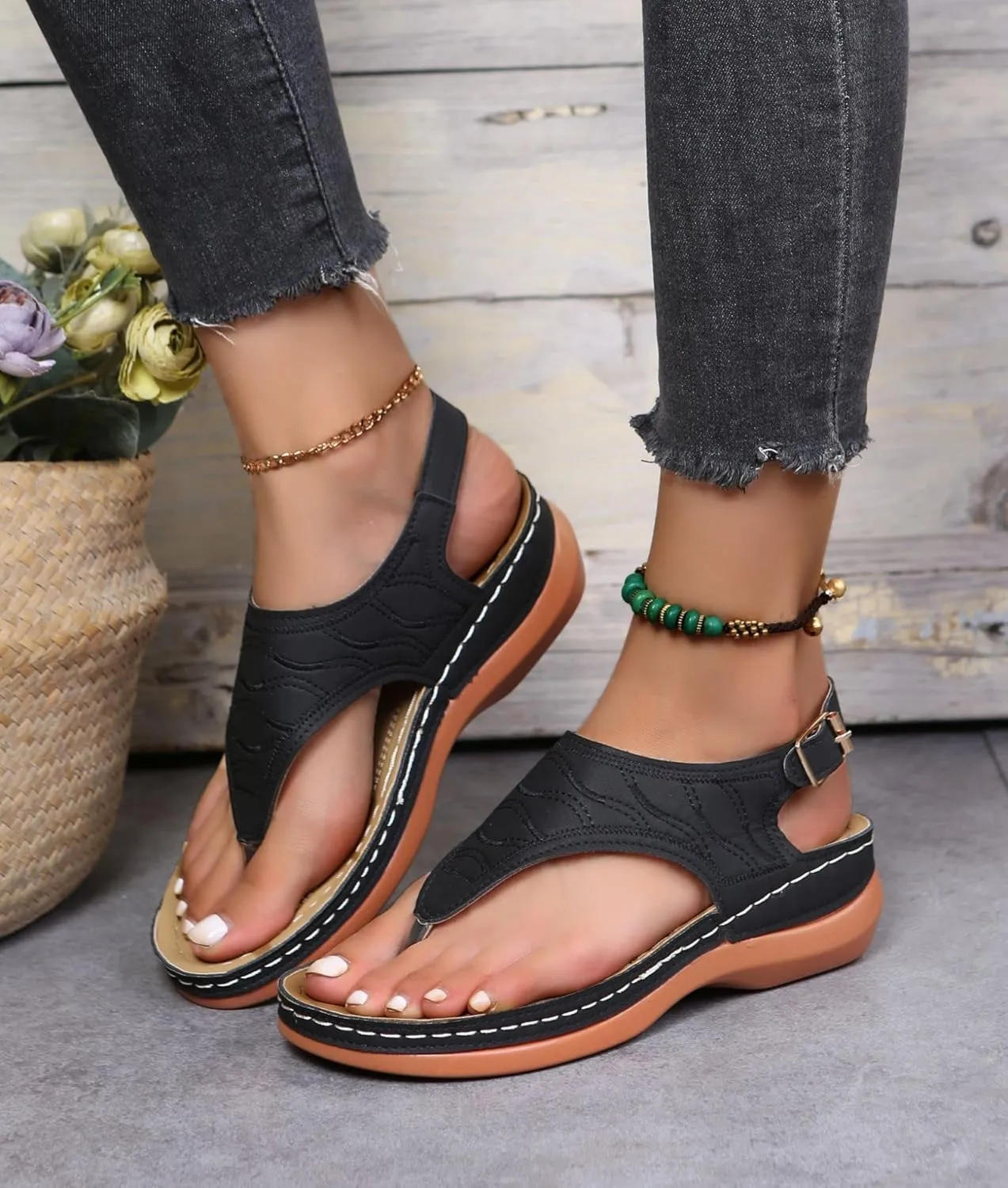 Sandals for Women Arch Support Flip Flops Platform Wedge Sandals Comfortable Buckle Ankle Strap Dressy Summer Casual Beach Shoes