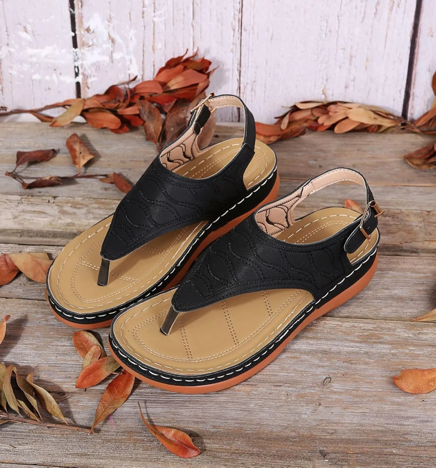 Sandals for Women Arch Support Flip Flops Platform Wedge Sandals Comfortable Buckle Ankle Strap Dressy Summer Casual Beach Shoes