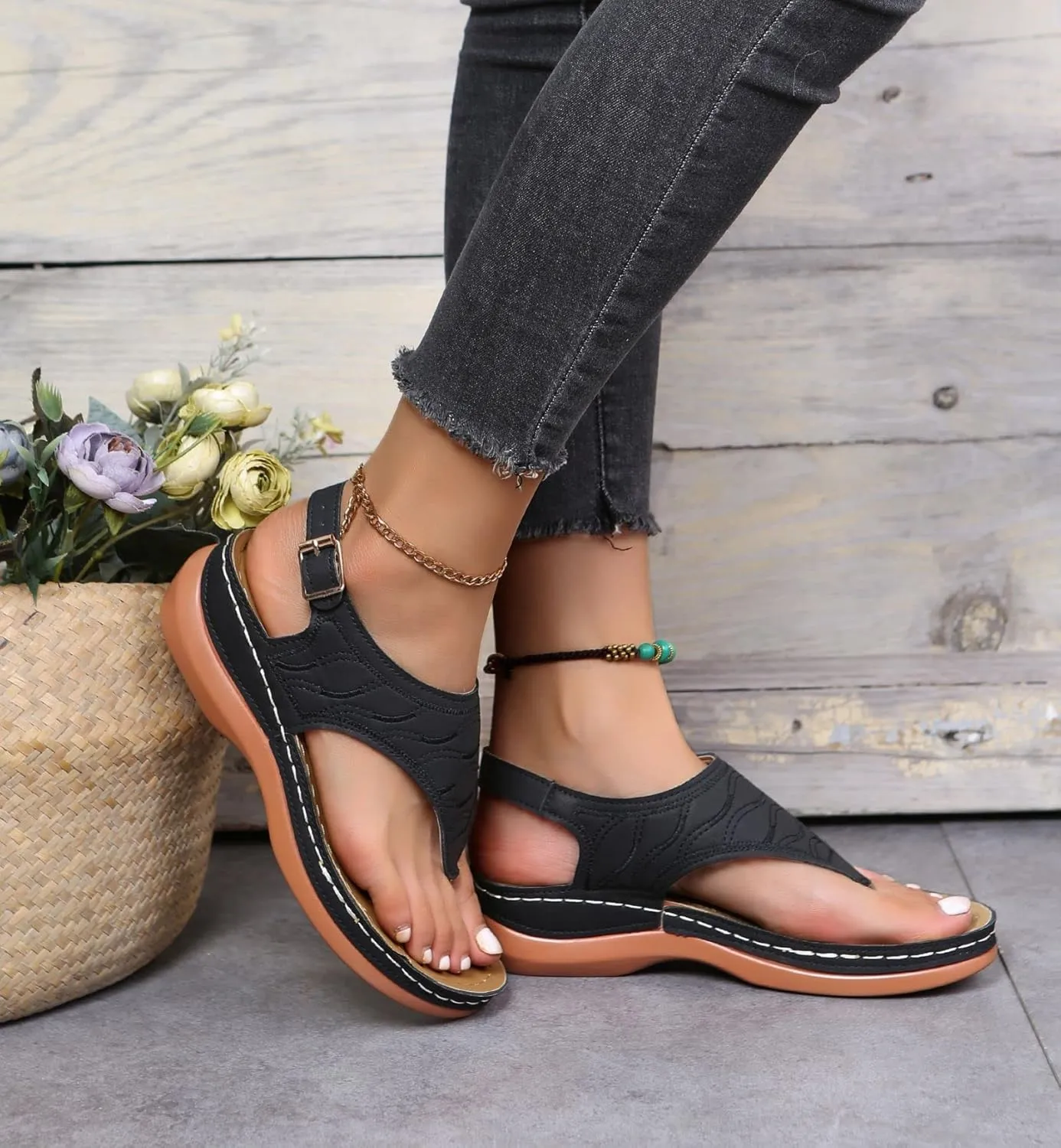 Sandals for Women Arch Support Flip Flops Platform Wedge Sandals Comfortable Buckle Ankle Strap Dressy Summer Casual Beach Shoes