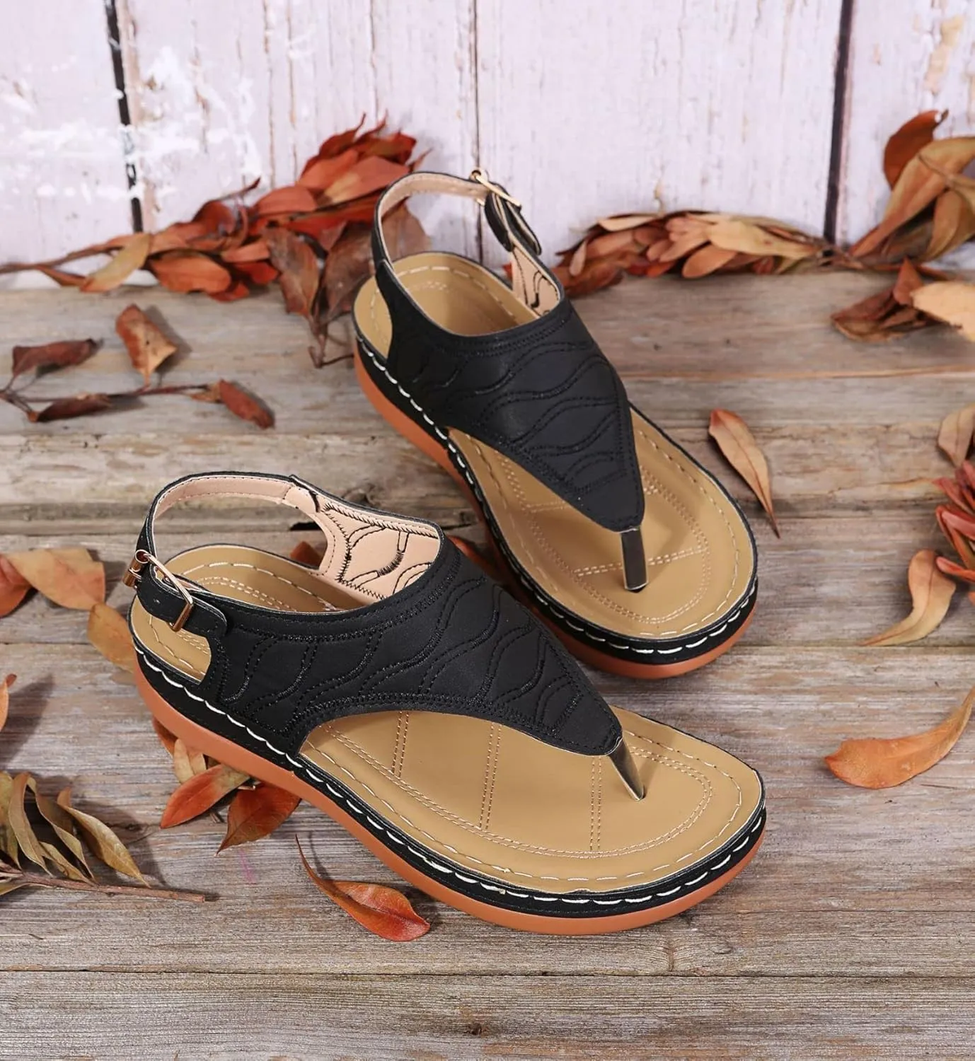 Sandals for Women Arch Support Flip Flops Platform Wedge Sandals Comfortable Buckle Ankle Strap Dressy Summer Casual Beach Shoes