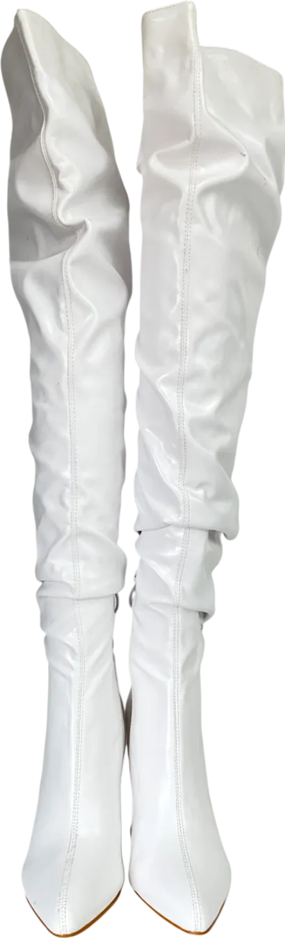 sharks boutique White Pleated Faux Leather Over Knee Boots UK 3 EU 36 