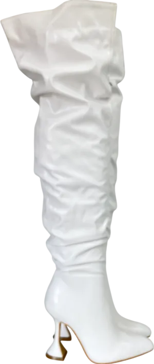 sharks boutique White Pleated Faux Leather Over Knee Boots UK 3 EU 36 