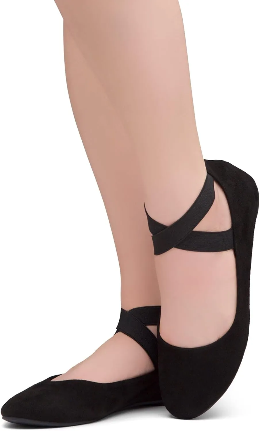 Shoe Land Women's Flats  Dressy & Casual Almond Toe Flat Shoes with Elastic Ankle Strap, Comfortable Slip-On Ballet Flats for Work, Office & Special Occasions