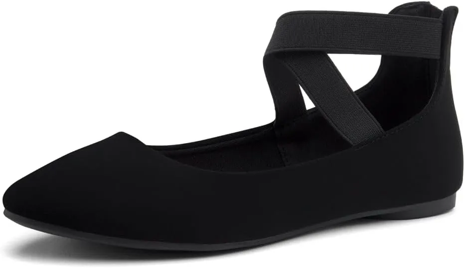 Shoe Land Women's Flats  Dressy & Casual Almond Toe Flat Shoes with Elastic Ankle Strap, Comfortable Slip-On Ballet Flats for Work, Office & Special Occasions