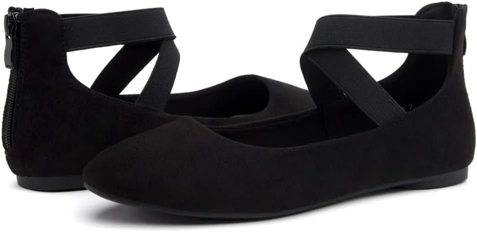 Shoe Land Women's Flats  Dressy & Casual Almond Toe Flat Shoes with Elastic Ankle Strap, Comfortable Slip-On Ballet Flats for Work, Office & Special Occasions