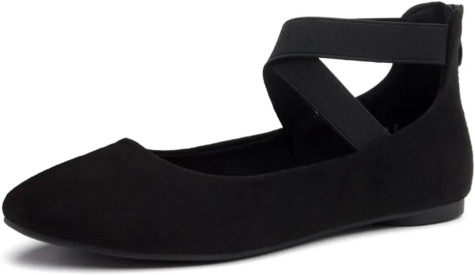 Shoe Land Women's Flats  Dressy & Casual Almond Toe Flat Shoes with Elastic Ankle Strap, Comfortable Slip-On Ballet Flats for Work, Office & Special Occasions