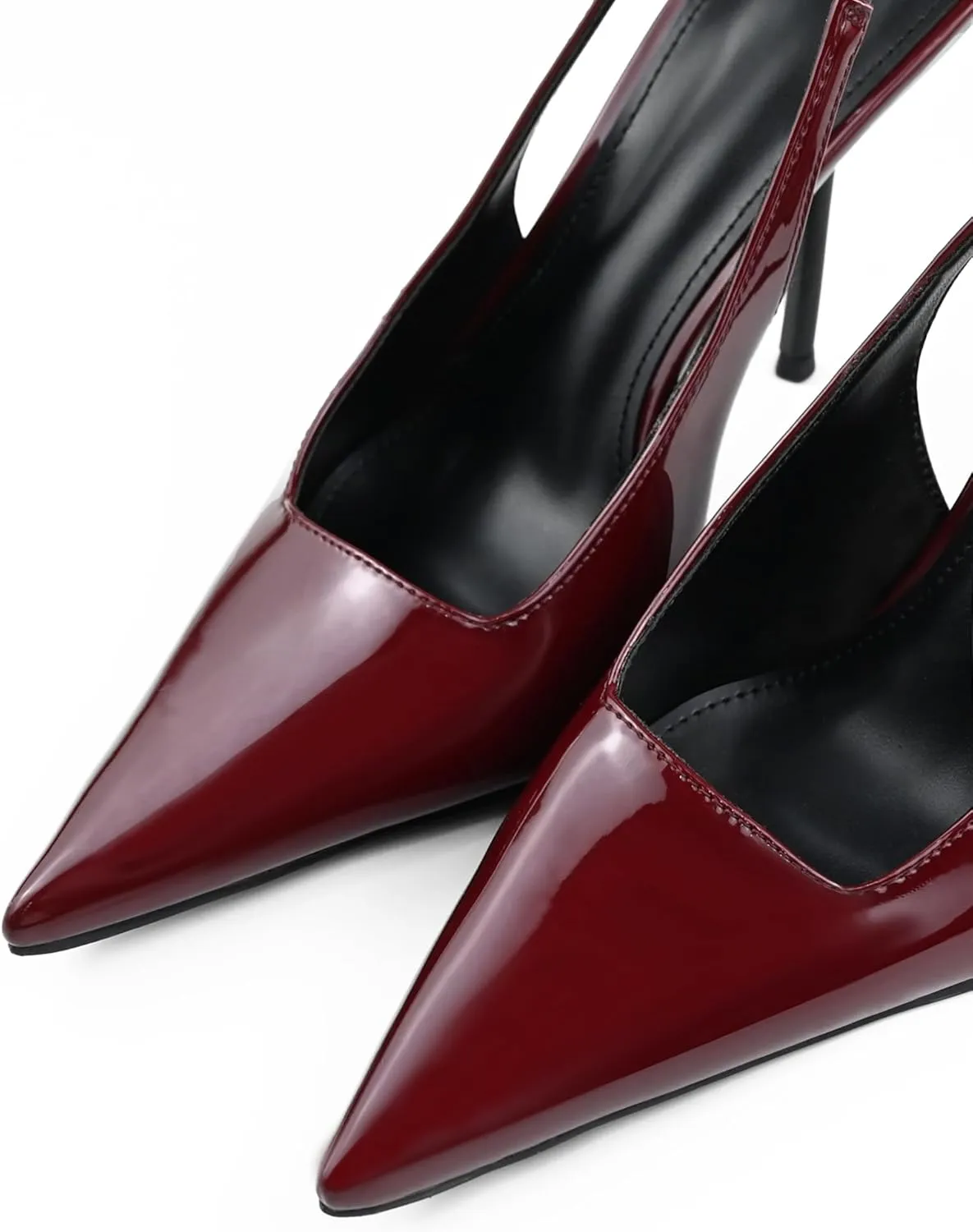 Slingback Heels for Women Pointed Toe Stiletto High Heels Stretch Slip on Backless Patent Leather Fashion Comfortable Dress Pumps Shoes