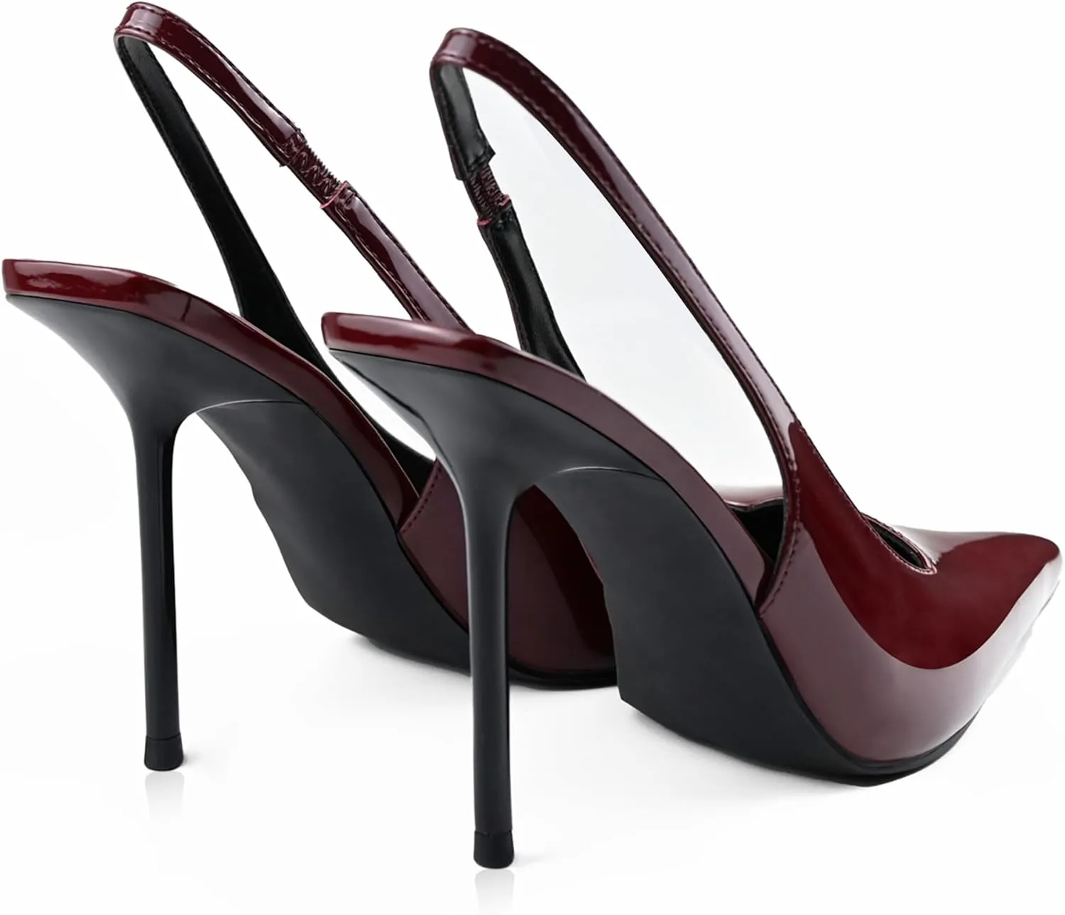 Slingback Heels for Women Pointed Toe Stiletto High Heels Stretch Slip on Backless Patent Leather Fashion Comfortable Dress Pumps Shoes