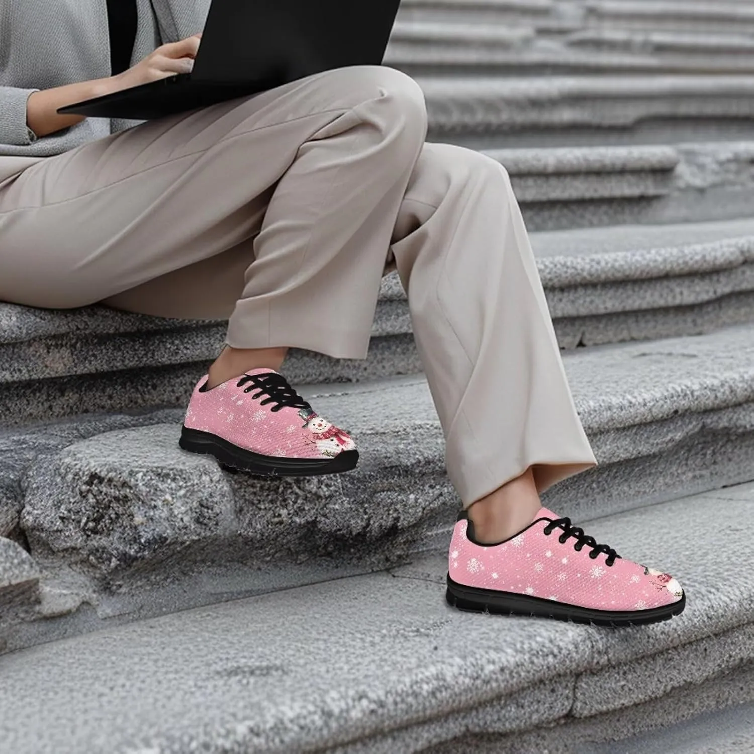 Sneakers Women Comfortable Non-Slip Breathable Lace Up Road Running Shoes for Women Tennis Workout Holiday Sneakers US 5-12