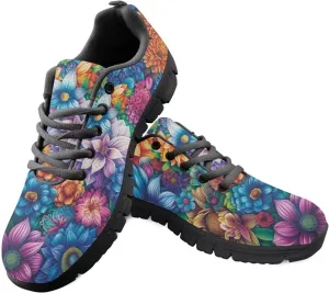 Sneakers Women Print Shoes Flat Comfortable Lace Up Low-Top Running Workout Shoes Women Anti-Slip Sport Outdoor Hiking Sneakers Ladies US 5-12