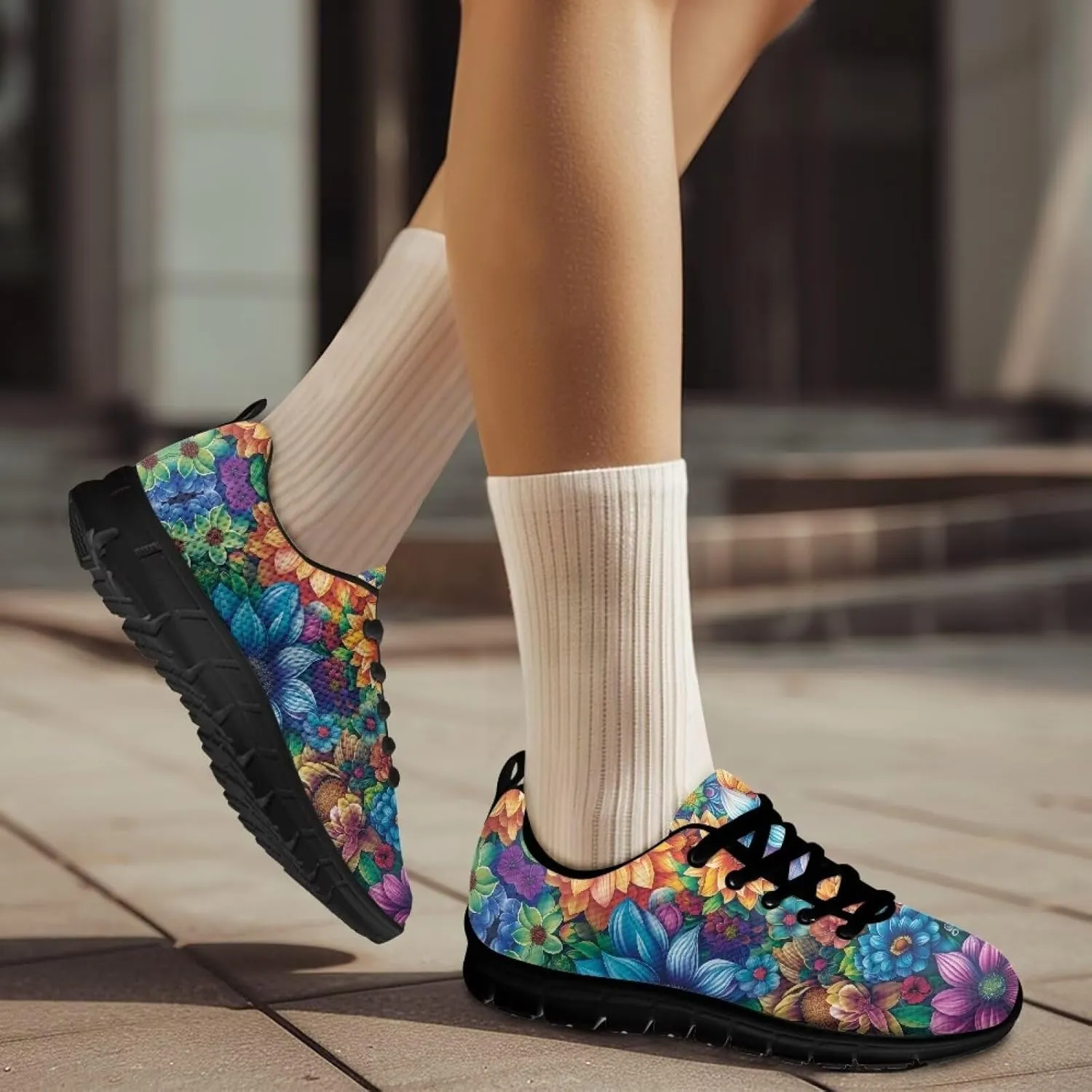 Sneakers Women Print Shoes Flat Comfortable Lace Up Low-Top Running Workout Shoes Women Anti-Slip Sport Outdoor Hiking Sneakers Ladies US 5-12