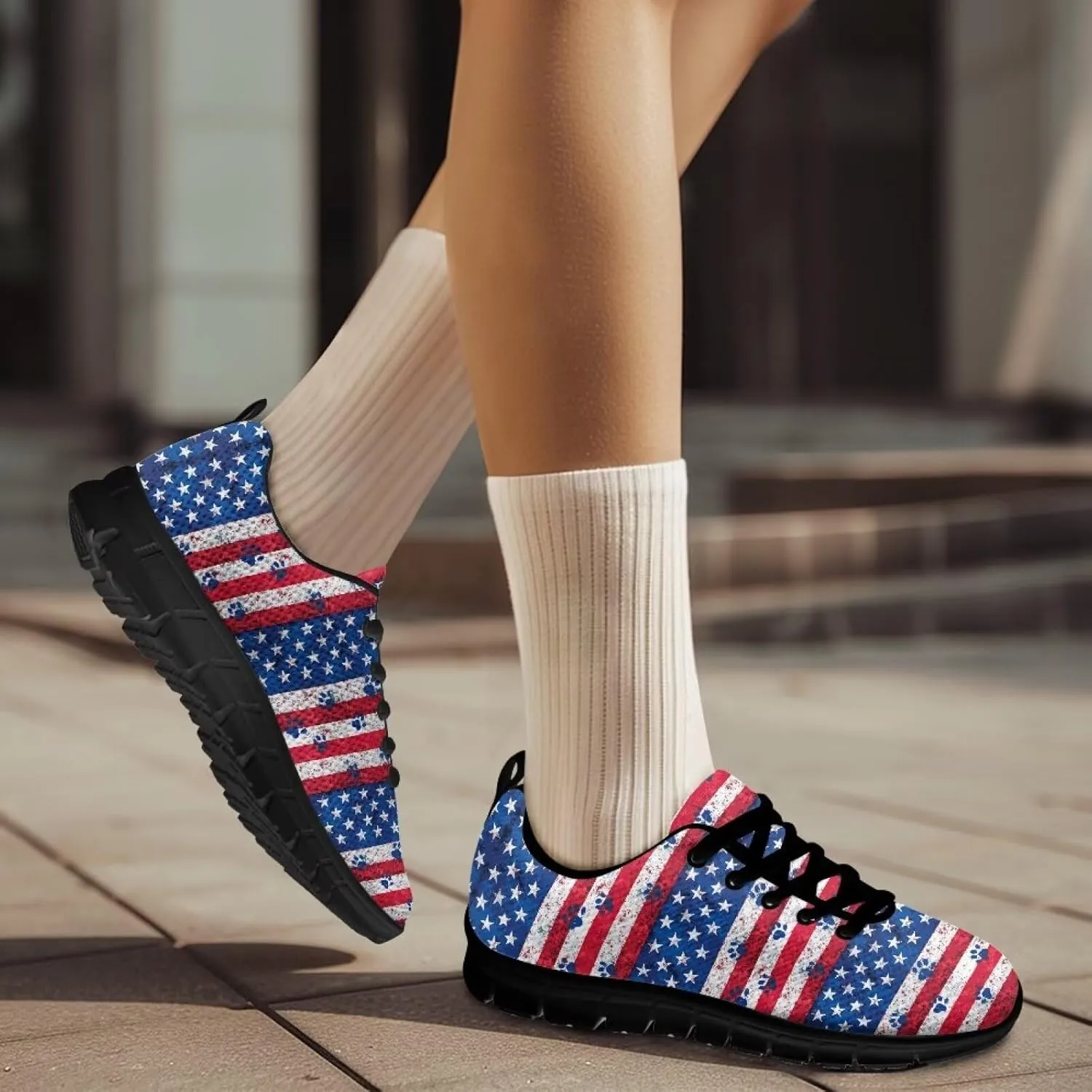 Sneakers Women Print Shoes Flat Comfortable Lace Up Low-Top Running Workout Shoes Women Anti-Slip Sport Outdoor Hiking Sneakers Ladies US 5-12