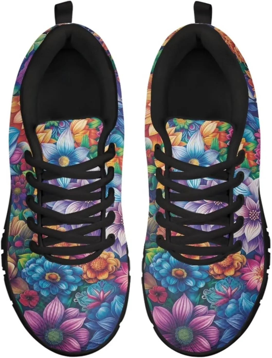 Sneakers Women Print Shoes Flat Comfortable Lace Up Low-Top Running Workout Shoes Women Anti-Slip Sport Outdoor Hiking Sneakers Ladies US 5-12