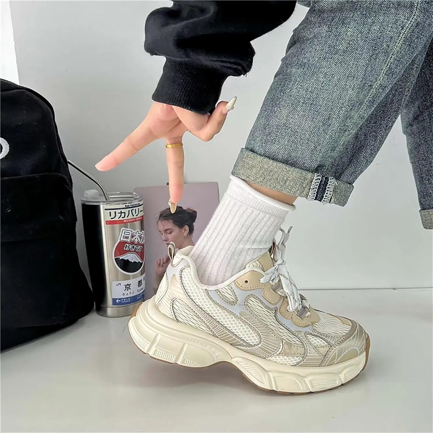 TERBOFIN Women's Mesh Breathable Running Tennis Shoes Platform Fashion Casual Sneakers Chunky Daddy Shoes Non Slip Gym Workout Walking Shoes