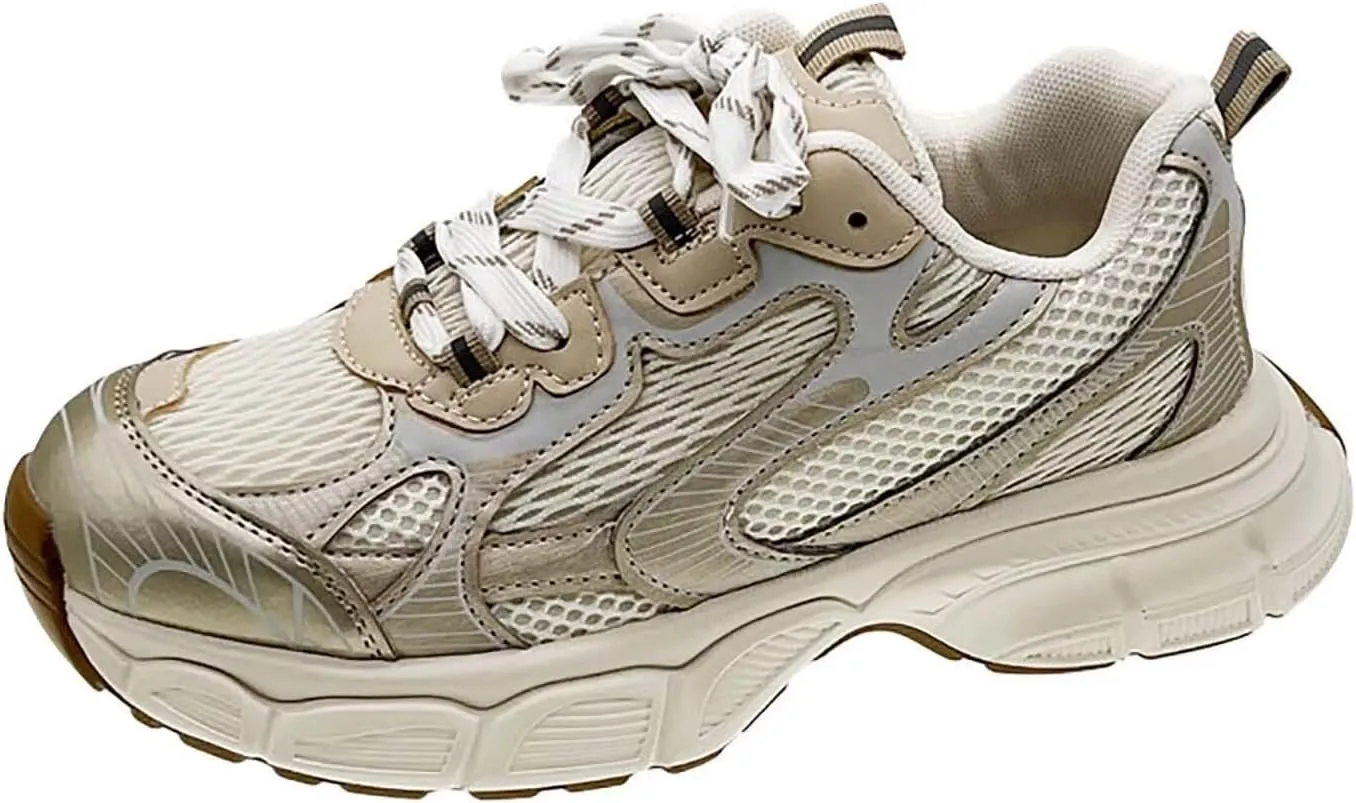 TERBOFIN Women's Mesh Breathable Running Tennis Shoes Platform Fashion Casual Sneakers Chunky Daddy Shoes Non Slip Gym Workout Walking Shoes