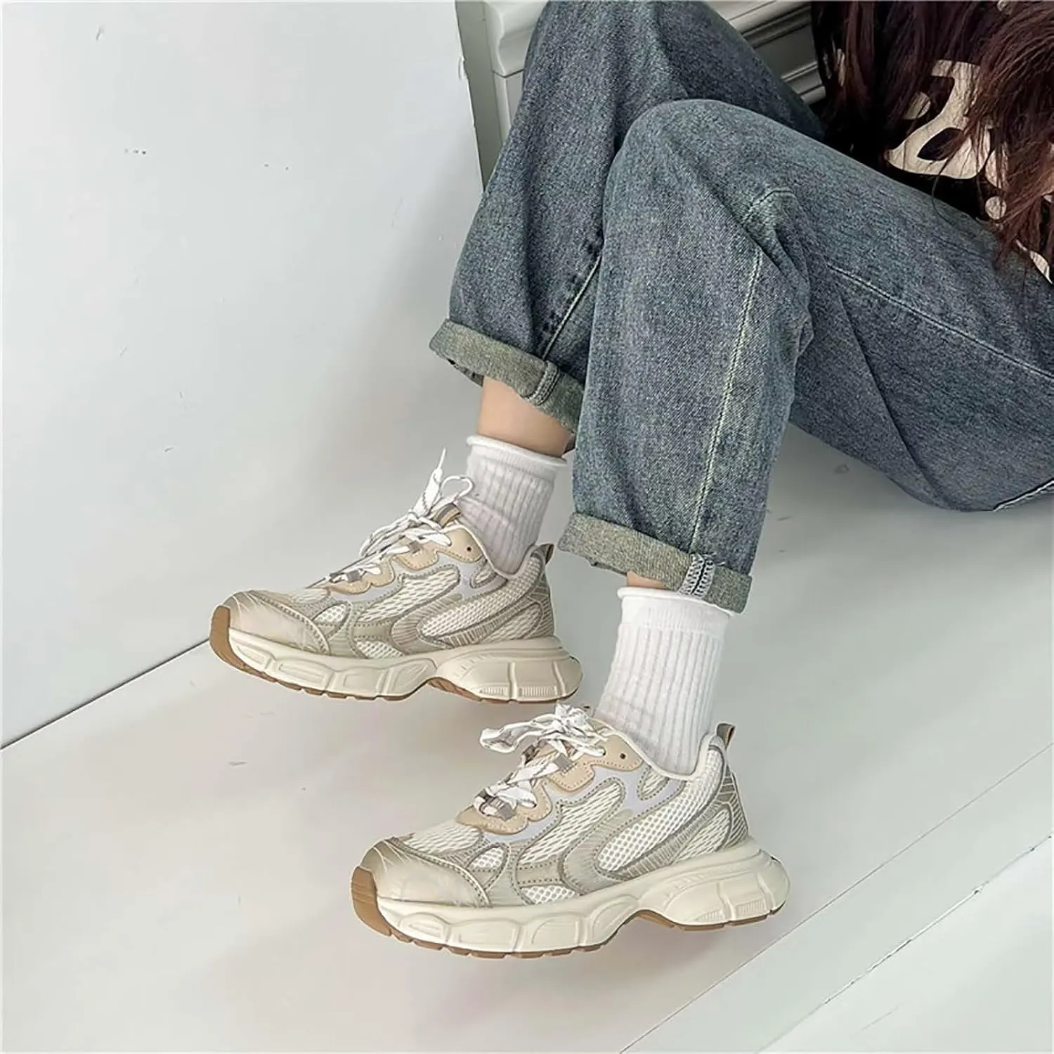TERBOFIN Women's Mesh Breathable Running Tennis Shoes Platform Fashion Casual Sneakers Chunky Daddy Shoes Non Slip Gym Workout Walking Shoes