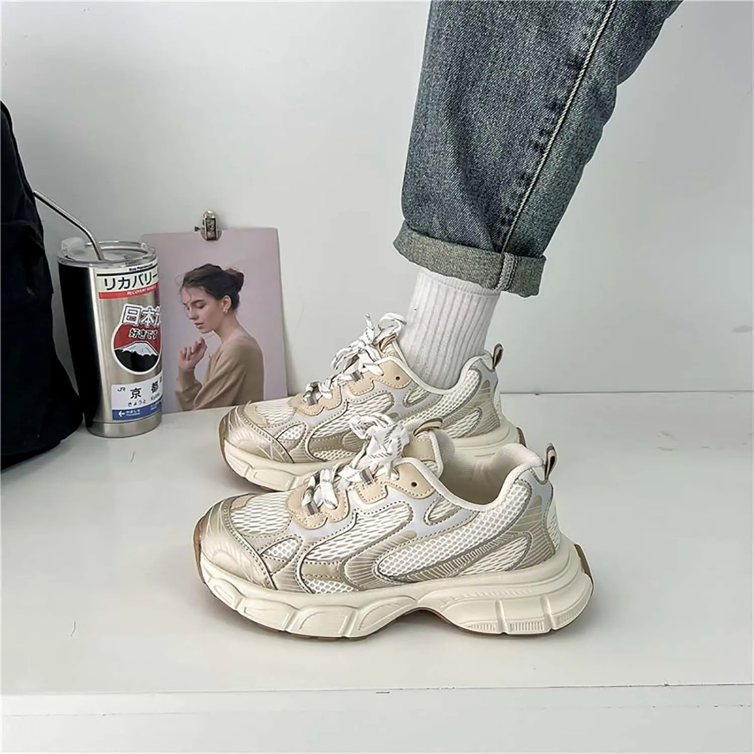 TERBOFIN Women's Mesh Breathable Running Tennis Shoes Platform Fashion Casual Sneakers Chunky Daddy Shoes Non Slip Gym Workout Walking Shoes