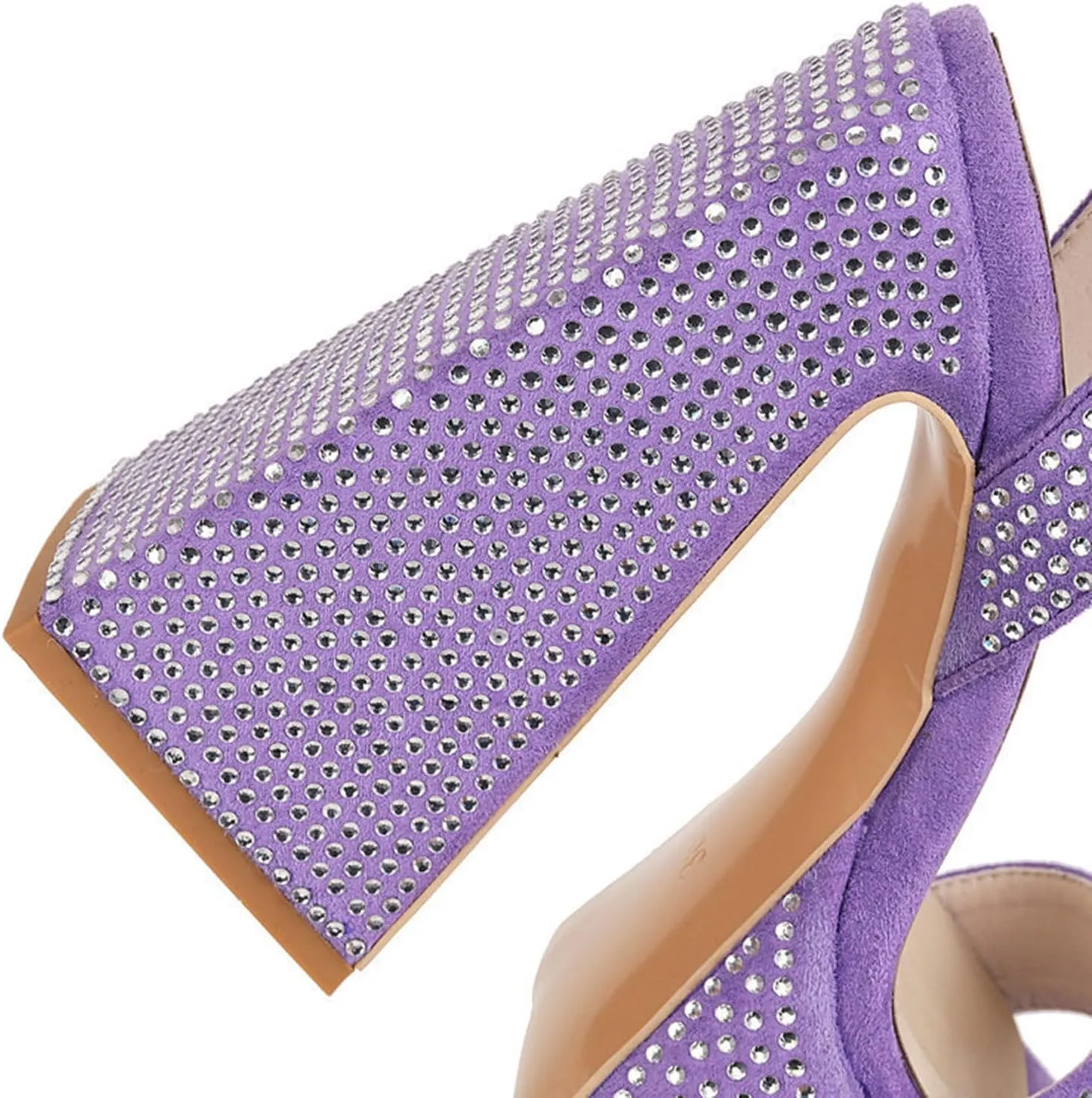 TNXZ Women's Girl Platform High Heels Sandals Rhinestones Square Open Toe Strappy Pumps Ankle Strap Dress Party Summer Shoes