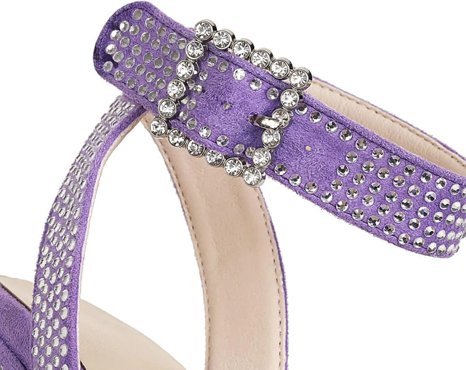 TNXZ Women's Girl Platform High Heels Sandals Rhinestones Square Open Toe Strappy Pumps Ankle Strap Dress Party Summer Shoes