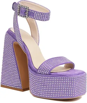 TNXZ Women's Girl Platform High Heels Sandals Rhinestones Square Open Toe Strappy Pumps Ankle Strap Dress Party Summer Shoes