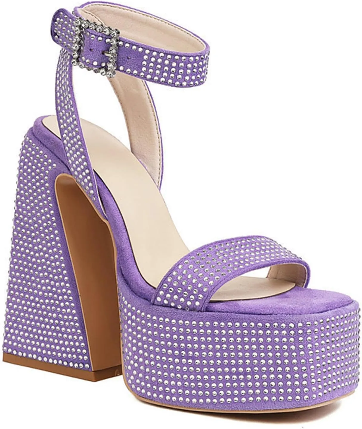 TNXZ Women's Girl Platform High Heels Sandals Rhinestones Square Open Toe Strappy Pumps Ankle Strap Dress Party Summer Shoes