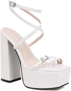 TNXZ Women's Girl Platform High Heels Sandals Square Open Toe Strappy Pumps Lace Up Dress Party Summer Shoes