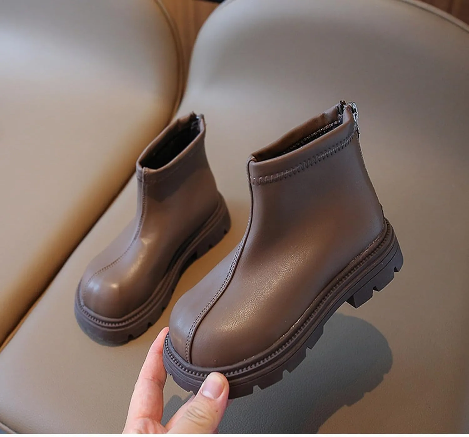 Toddler Girls Zipper Ankle Boots Low Chunky Heel Mary Jane Dress Booties Water-proof Outdoor helsea Boots