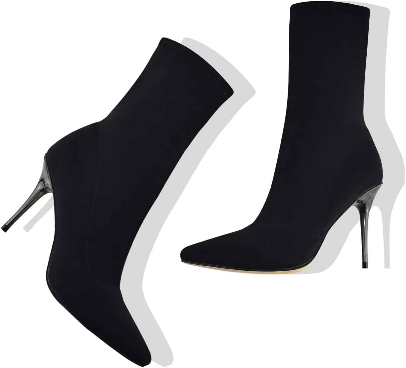 vivianly Stretch Pointed Toe Sock Booties Mid-Calf Ankle Boot Stiletto Heel Boots for Women