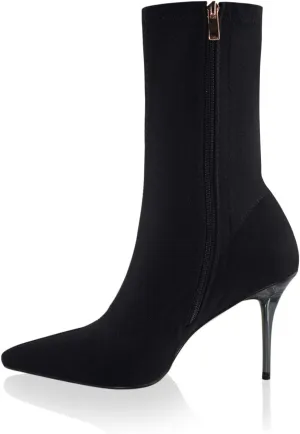 vivianly Stretch Pointed Toe Sock Booties Mid-Calf Ankle Boot Stiletto Heel Boots for Women
