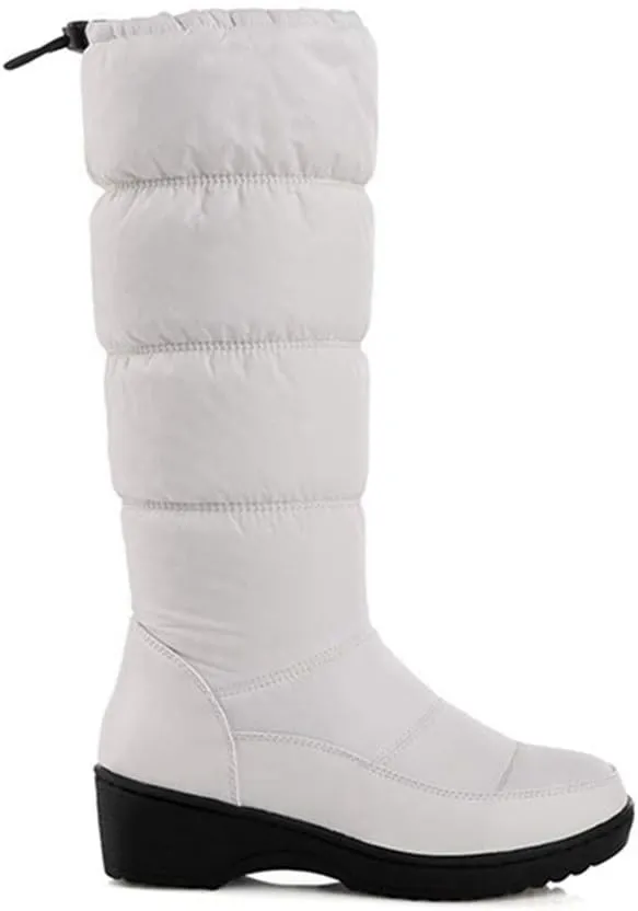 VOKLIN Women's Winter Mid Calf Snow Boots Waterproof Rain Fur Lined Elastic Platform Cold Weather Snow Boot